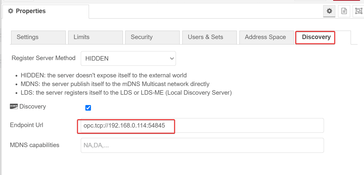 Screenshot showing the Discovery Tab of compact server node
